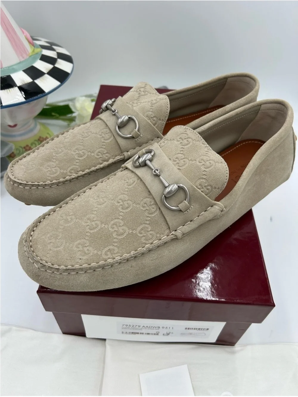 Men’s Gucci suede GG embossed loafers size 12.5 fits 13 US made Italy